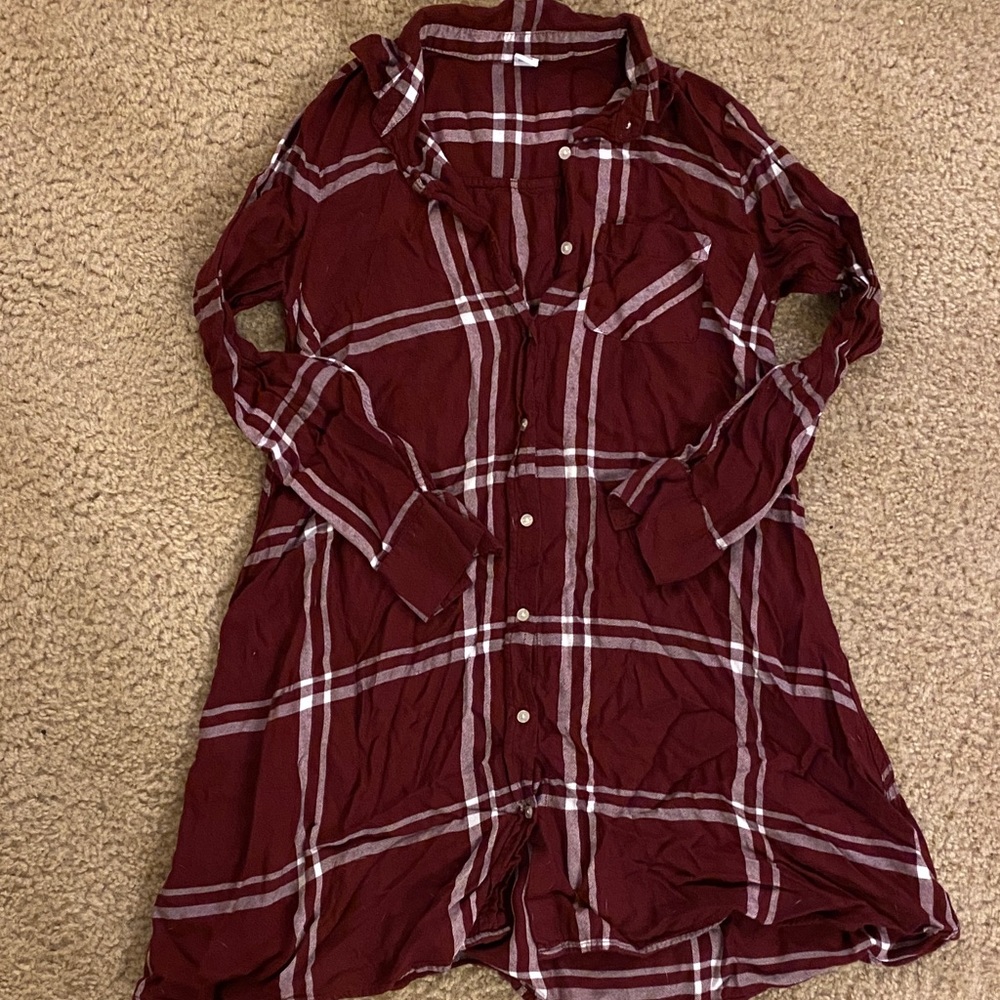 Old Navy Burgundy Plaid Shirt Dress
